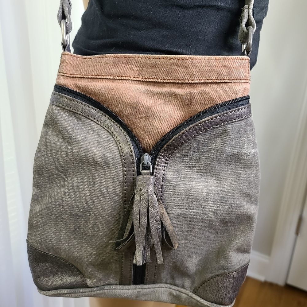 Mona B Crossbody Gray & Brown With Tassel